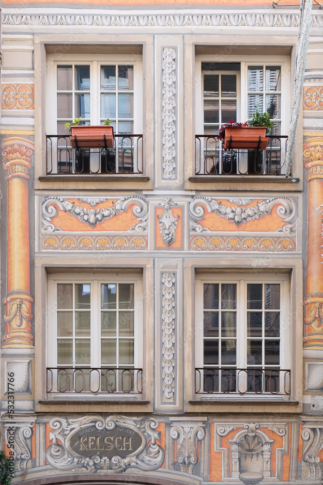 Strasbourg, France. Painted facade of building.