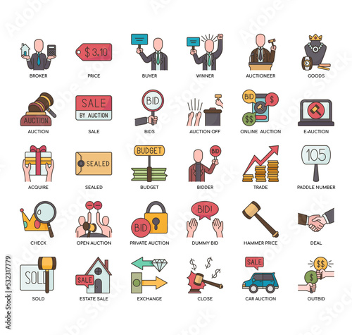 Set of Auction thin line icons for any web and app project.