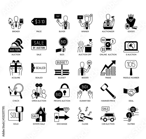Set of Auction thin line icons for any web and app project.