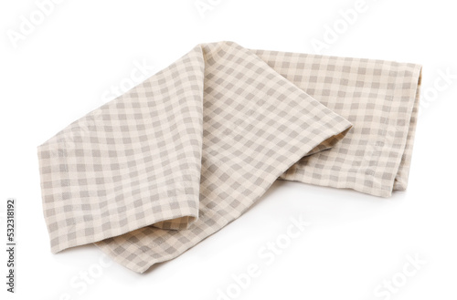 One grey plaid napkin isolated on white