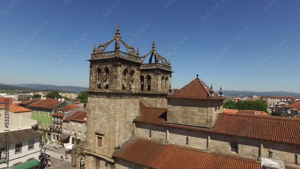 Old Cathedral City of Braga. Aerial View Historical City Center of Braga Portugal 4k. Touristic atraction. Unesco. Old Cathedral City of Braga. Aerial View Historical City Center of Braga Portugal 4k. Touristic atraction. Unesco.