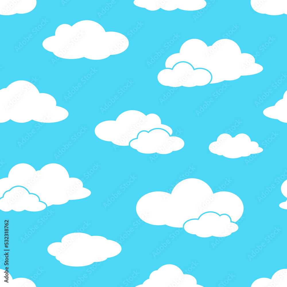 Blue cloudy sky cute seamless pattern