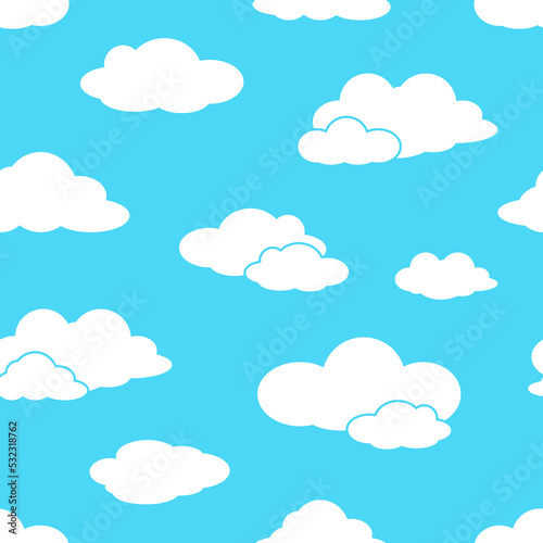 Blue cloudy sky cute seamless pattern