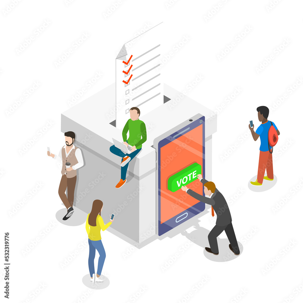 E-voting system flat isometric conceptual illustration. E-voting system flat isometric conceptual illustration.
