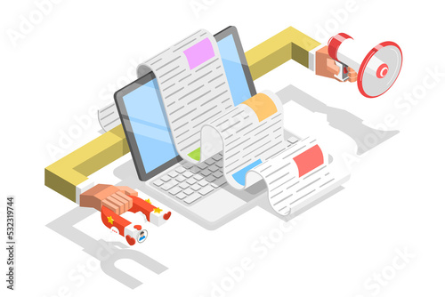 Content strategy isometric flat  concept illustration. photo