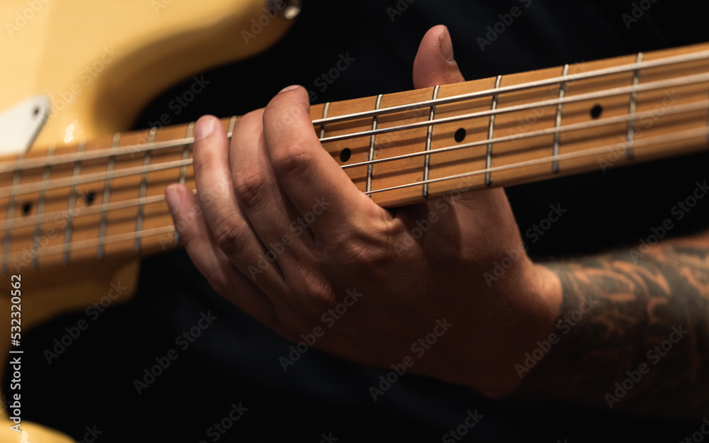 Close-ups of Bass Guitar in Recording Studio Close-ups of Bass Guitar in Recording Studio