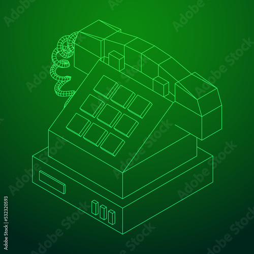 Old retro landline telephone. Wireframe vector