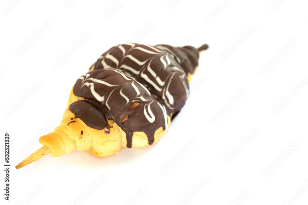 double chocolate croissant shape bread isolated on white double chocolate croissant shape bread isolated on white