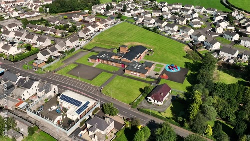 Aerial view of Cloughmills Primary School Cloughmills Ballymena County Antrim Northern Ireland photo