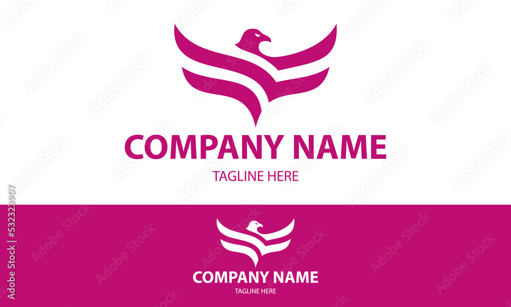 Red Color Monogram Abstract Simple Eagle Bird Logo Design