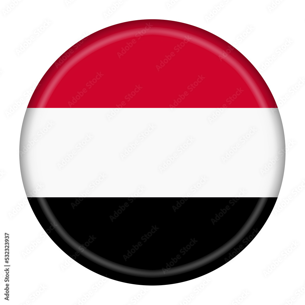 Yemen flag button 3d illustration with clipping path Yemen flag button 3d illustration with clipping path