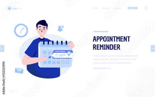 Appointment date reminder illustration on landing page design