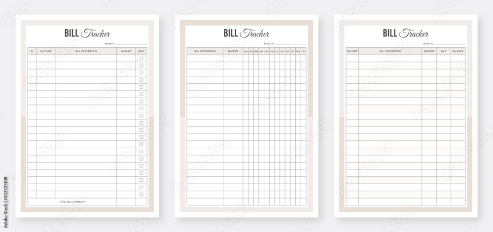 Bill Tracker Template Design Bill Planner Design Template Minimalist