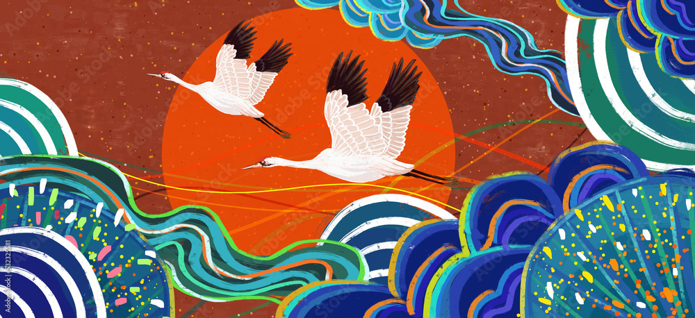 Chinese wind crane illustration background