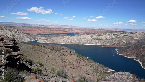 Panning view of Flaming Gorge from Dowd Mountain Overlook in the Utah Wilderness. photo