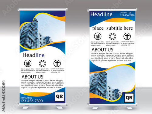 Banner roll-up design, business concept. Graphic template roll-up for exhibitions, banner 
for seminar, pull up design, modern banner. Universal stand for 
conference, promo banner vector background.