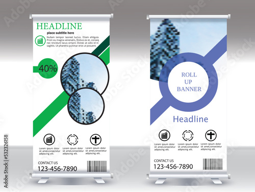 Banner roll-up design, business concept. Graphic template roll-up for exhibitions, banner 
for seminar, pull up design, modern banner. Universal stand for 
conference, promo banner vector background.