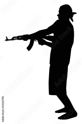 Young man with rifle gun in hand silhouette vector on white background