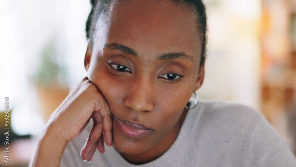 Business woman with laptop reading online report, article or research for internet marketing or entrepreneur job. Black woman or person with home wifi working online with digital management software
