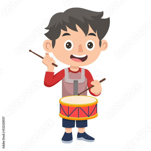 A Boy is Practicing With His Snare Drum. Kids Activities Illustration.