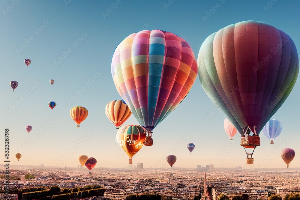 Fototapeta premium Balloons floating above Paris