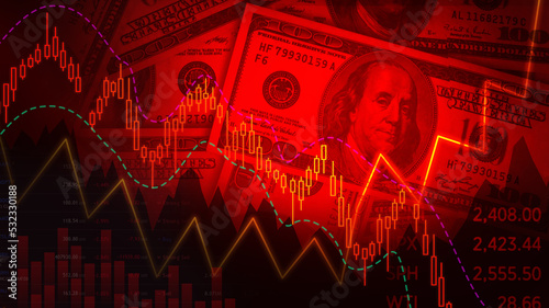 Stock market Dollar candle stick graph in red color