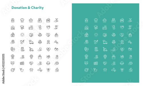 Charity, Donations and fundraising icons. Vector icons with editable stroke and colors.
