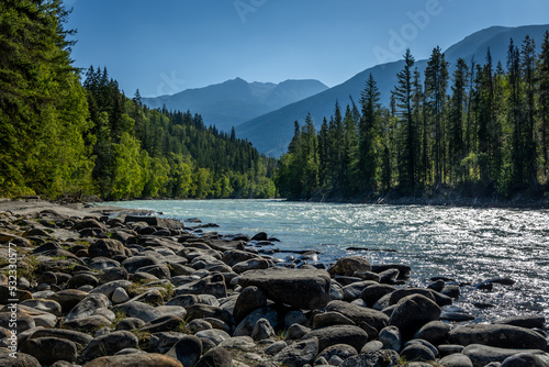 River, Trees and mountains on a sunny day