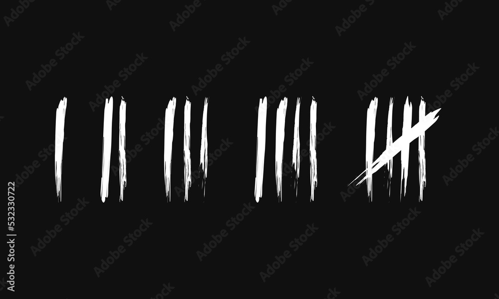 Obraz premium Tally counting marks, Prison wall isolated, Counting signs, Hand drawn dirty art style