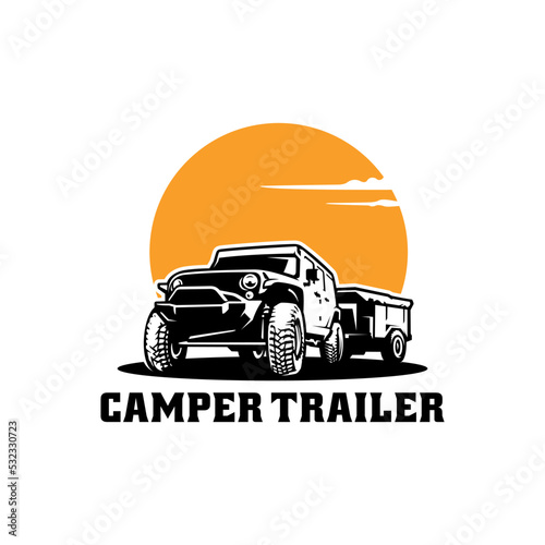 Adventure SUV car with tratiler camper illustration logo vector