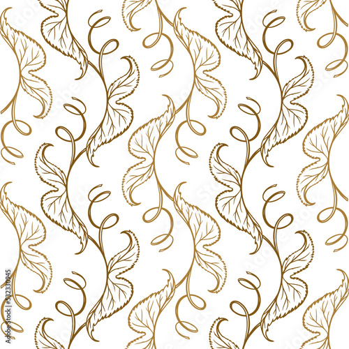 Ivy leaves vector seamless pattern on the white background. Vintage style illustrarion.
