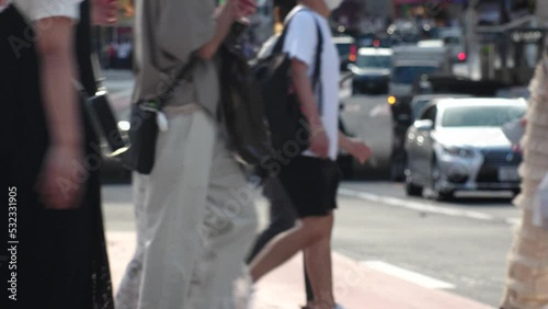 Wallpaper Mural SHIBUYA, TOKYO, JAPAN - AUG 2022 : View of crowd of people at the street. Pedestrian walking at the zebra crossing near Shibuya scramble crossing. Japanese urban downtown city life style concept video Torontodigital.ca