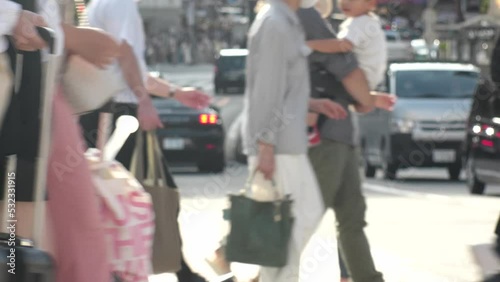 Wallpaper Mural SHIBUYA, TOKYO, JAPAN - AUG 2022 : View of crowd of people at the street. Pedestrian walking at the zebra crossing near Shibuya scramble crossing. Japanese urban downtown city life style concept video Torontodigital.ca