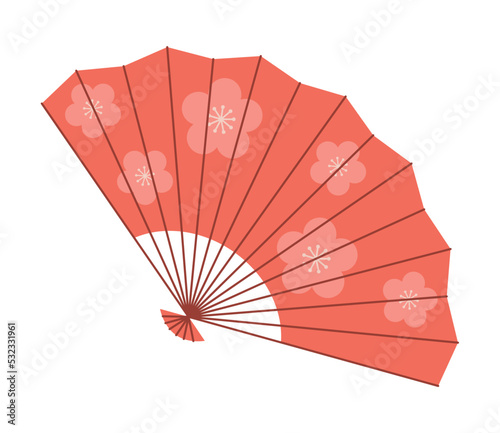 Japanese fan icon. Accessory for Japanese girls in Asian style. Clothing element, beauty and aesthetics, elegance. Poster or banner for website. Design element. Cartoon flat vector illustration