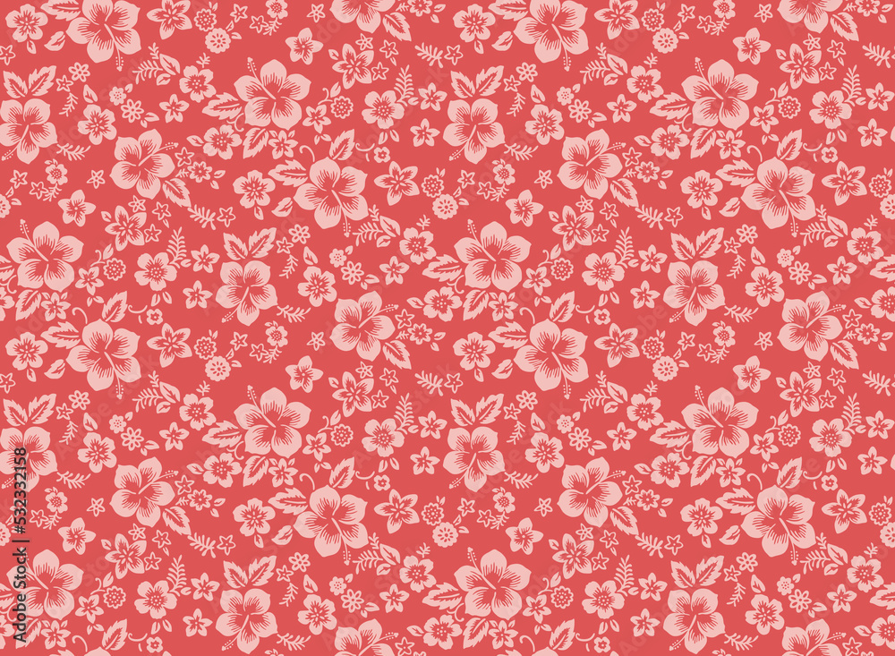 Japanese Luxury Hibiscus Flower Vector Seamless Pattern