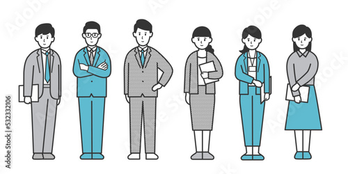 さまざまなポーズの働く人々の全身イラストセット