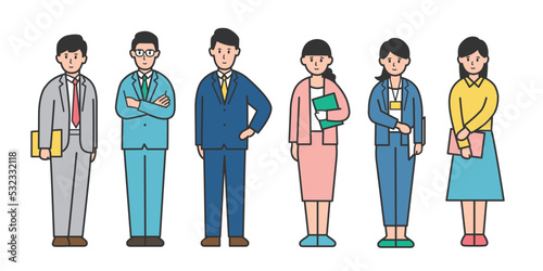 さまざまなポーズの働く人々の全身イラストセット・カラー