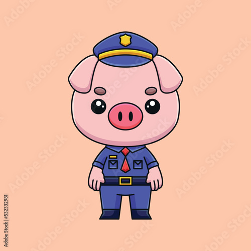 cute police pig cartoon doodle art hand drawn concept vector kawaii icon illustration