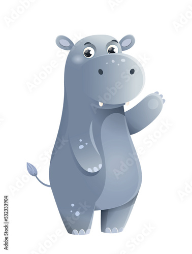 Jungle hippo icon. Adorable and big gray character. Creativity whith art, handmade and paper crafts. Toy or mascot for children. Poster or banner for website. Cartoon flat vector illustration