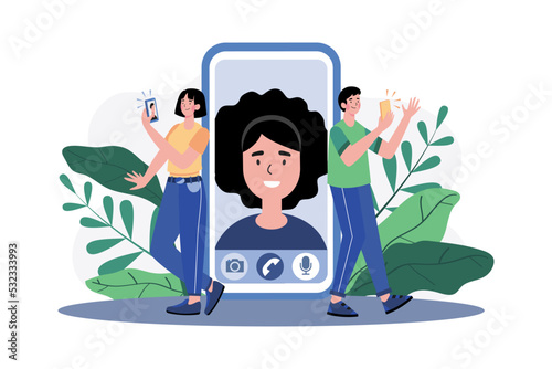 Young Couple Online Dating Via Phone.