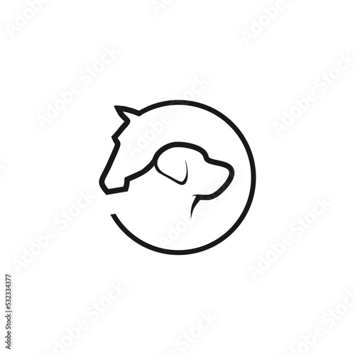 animal care horse and dog logo, dog and horse line vector symbol