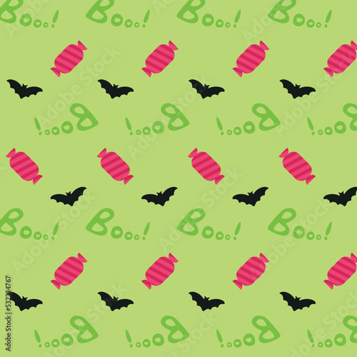 Vector seamless Halloween ghost pattern background spooky evil demons and flying bats.