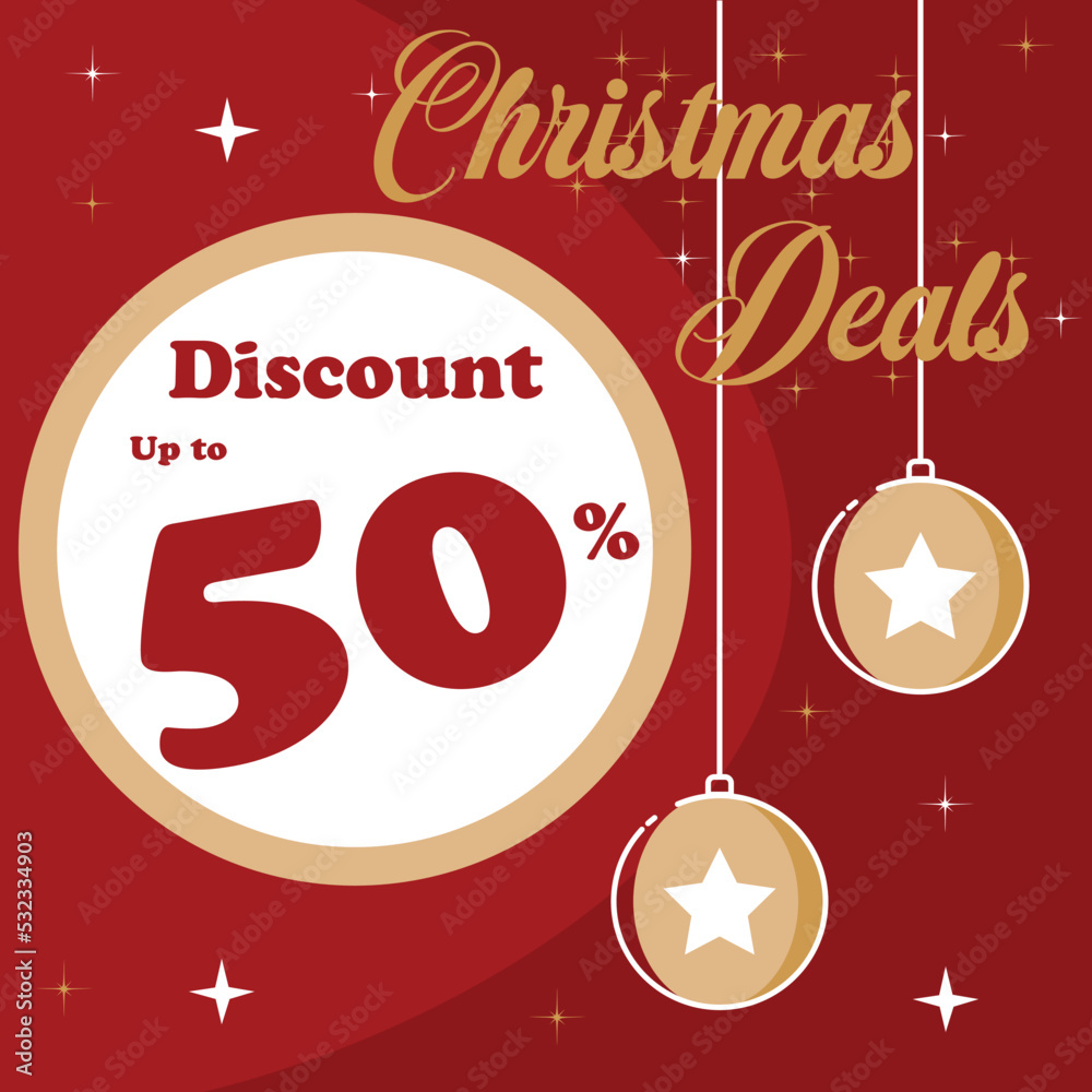 Naklejka premium Christmas special sale 50% off vector, vector about winter sale, holiday sale background design, offer, christmas gift tag, and gift sale