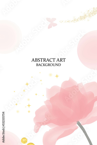 Abstract art background vector. Luxury minimal style wallpaper with golden line art flower and botanical leaves, Organic shapes, Watercolor. Vector background for banner, poster, Web and packaging.