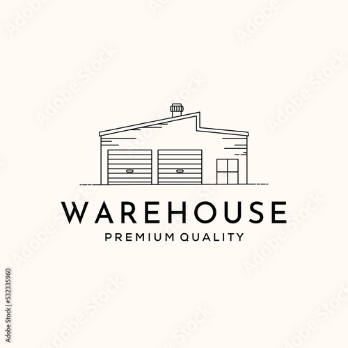 warehouse line art logo vector minimalist illustration design, warehouse storage logo design