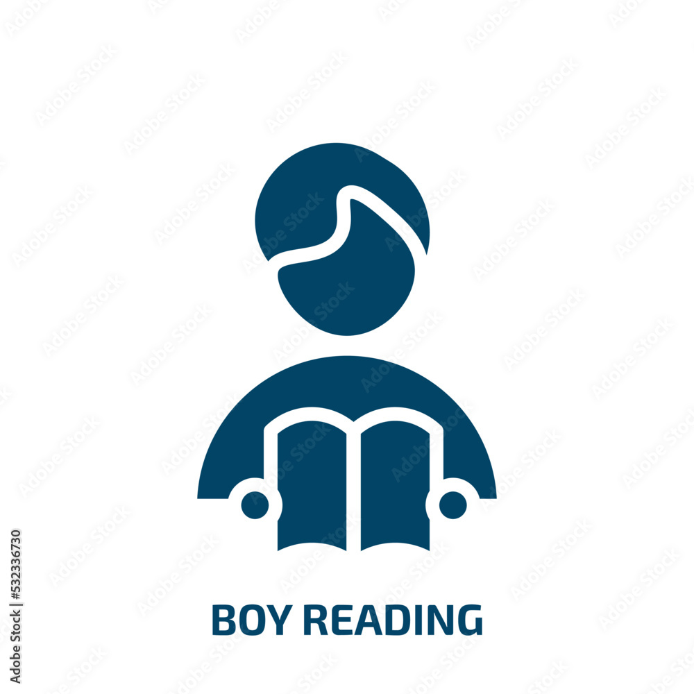 boy reading icon from activity and hobbies collection. Filled boy reading, education, boy glyph icons isolated on white background. Black vector boy reading sign, symbol for web design and mobile apps boy reading icon from activity and hobbies collection. Filled boy reading, education, boy glyph icons isolated on white background. Black vector boy reading sign, symbol for web design and mobile apps