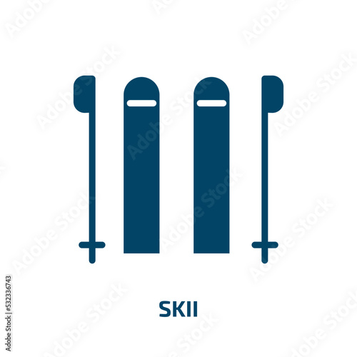 skii icon from outdoor activities collection. Filled skii  sport  activity glyph icons isolated on white background. Black vector skii sign  symbol for web design and mobile apps