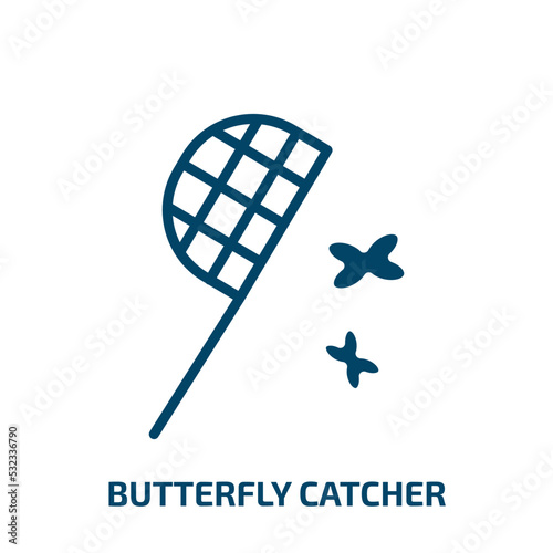 butterfly catcher icon from activity and hobbies collection. Filled butterfly catcher, butterfly, catcher glyph icons isolated on white background. Black vector butterfly catcher sign, symbol for web