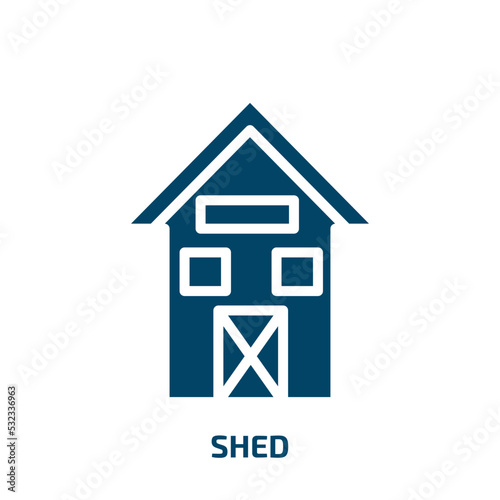 shed icon from agriculture farming and gardening collection. Filled shed, house, architecture glyph icons isolated on white background. Black vector shed sign, symbol for web design and mobile apps