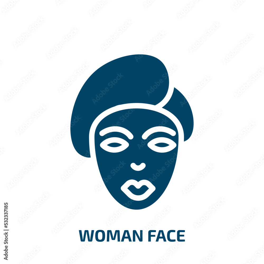 woman face icon from beauty collection. Filled woman face, woman, face glyph icons isolated on white background. Black vector woman face sign, symbol for web design and mobile apps